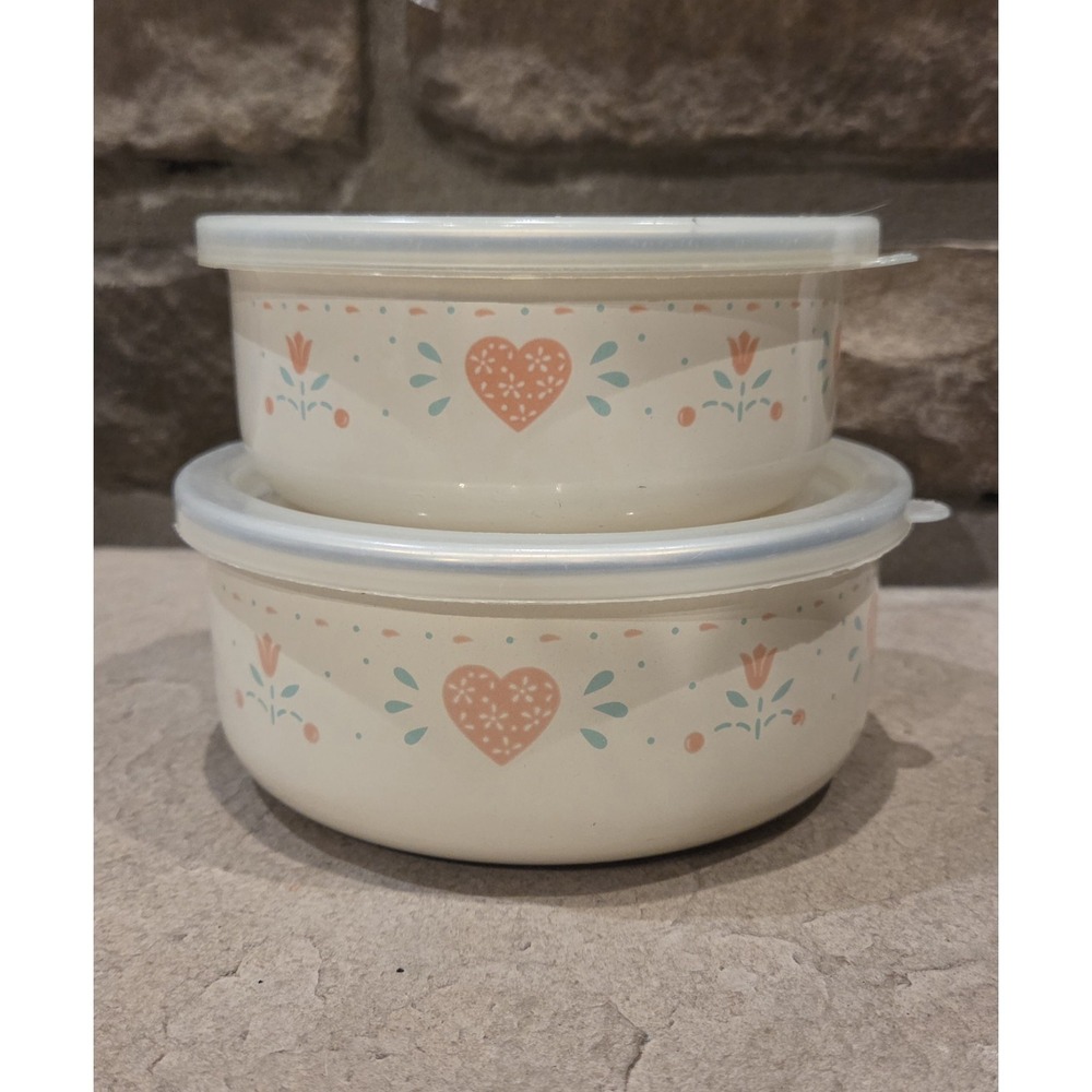 Vintage Corelle Coordinates Forever Yours Hearts & Flowers Storage Bowls 2 Set